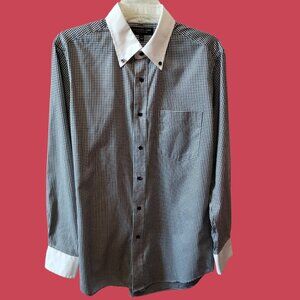 Uniqlo Fine Cloth Gingham Long-Sleeve Men Shirt  100% Cotton Black/White Large